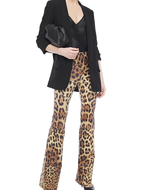 Cache Pants - Cache Leopard-Print Satin flare pants in Tan & Black